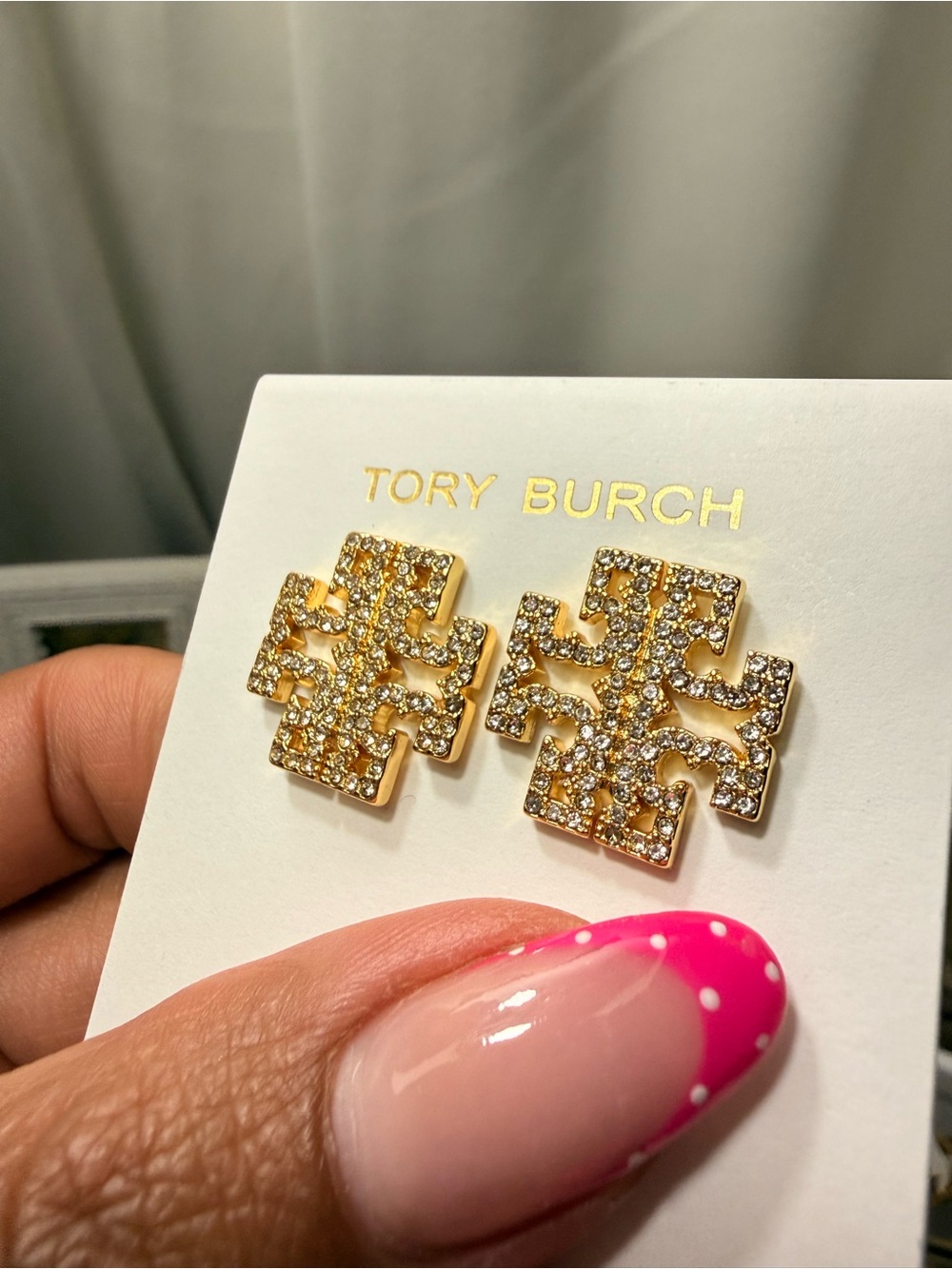 Tory Burch Gold Pave Crystal Logo Studs
